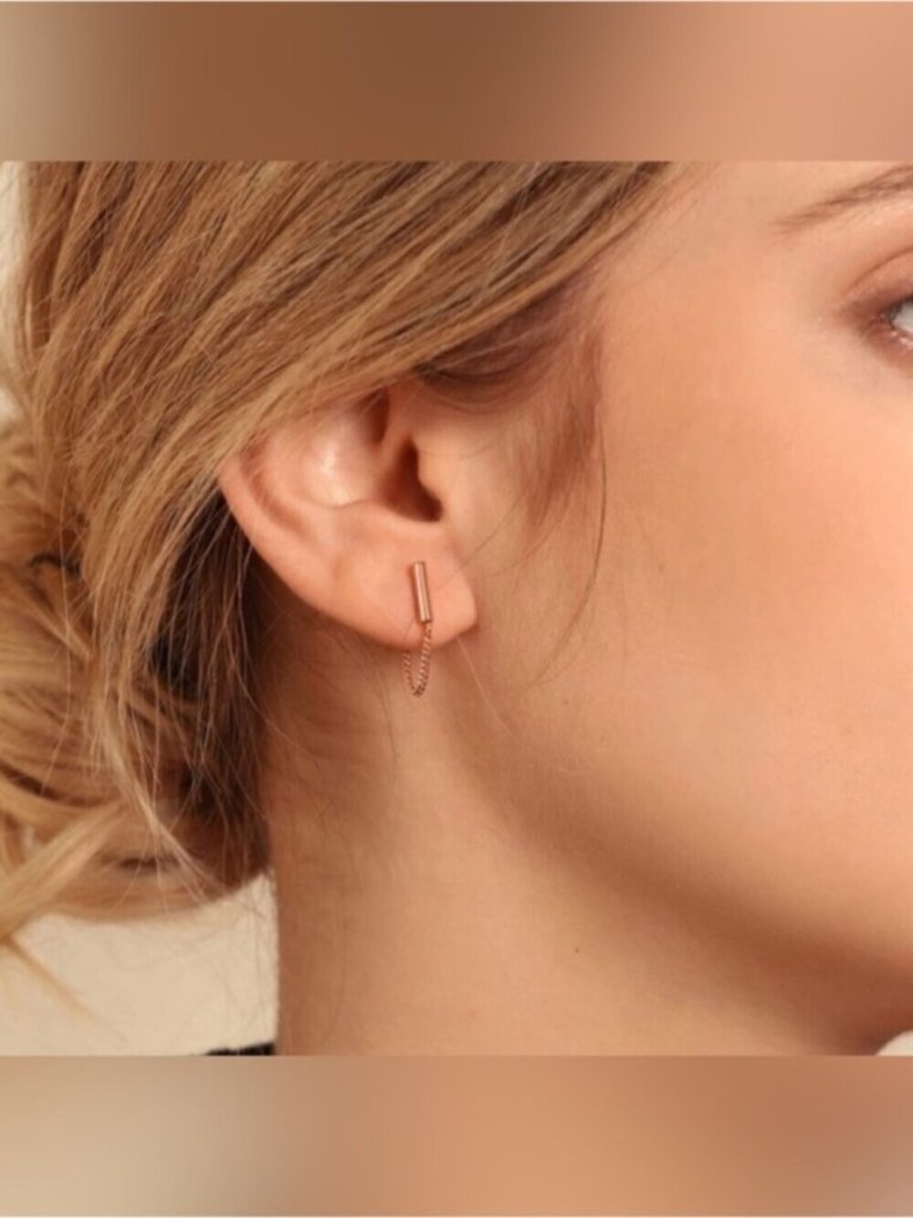 18k Rose Gold Plated Bar Chain Earrings